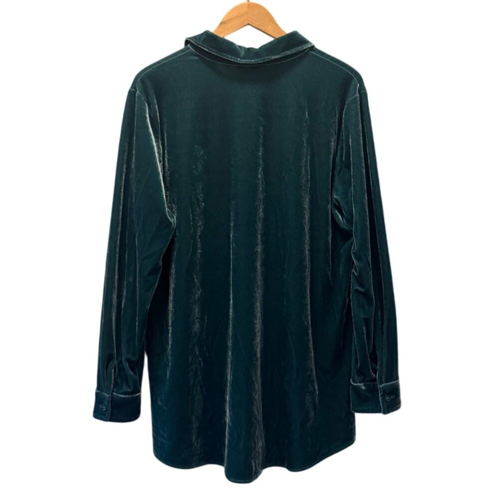 Soft Surroundings Womens Green Velvet Button Up Tunic Shirt Long Sleeve Sz Large - Picture 4 of 4